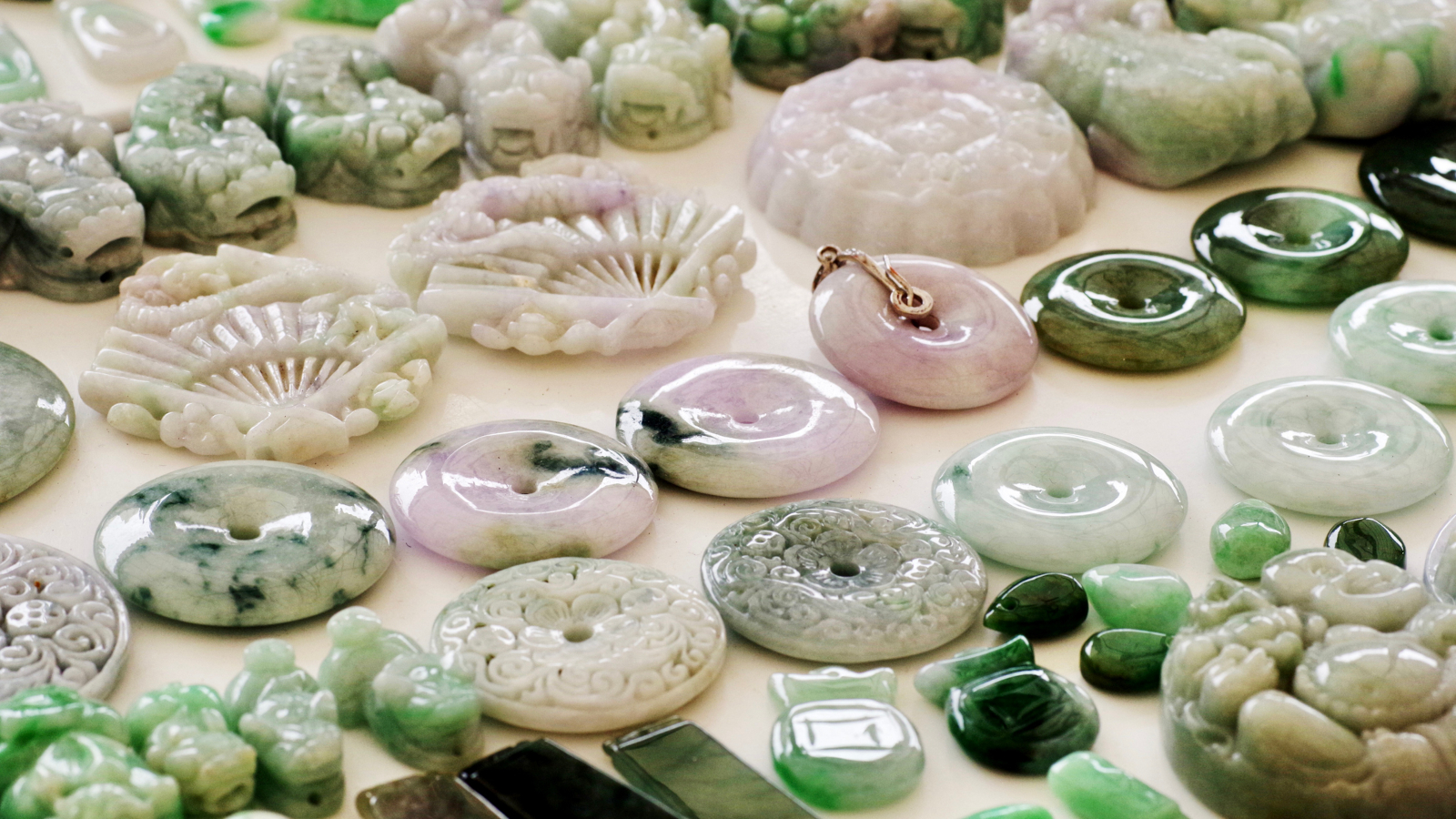 Carved Jade Pendants On Display
